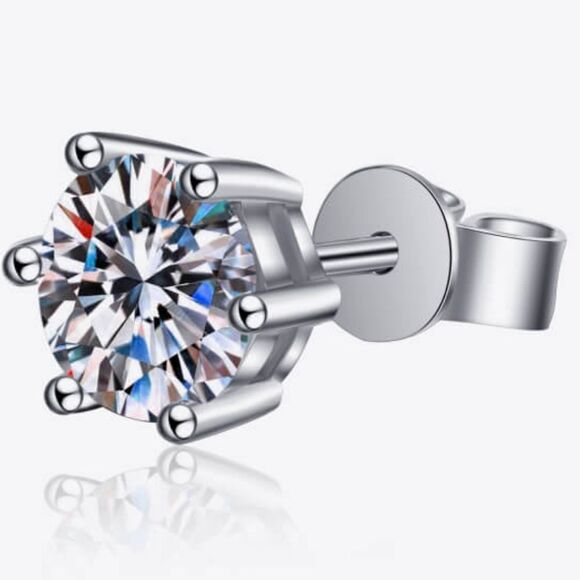 925 Sterling Silver 6-Prong 2 Carat Moissanite Stud Earrings - Picture 5 of 7